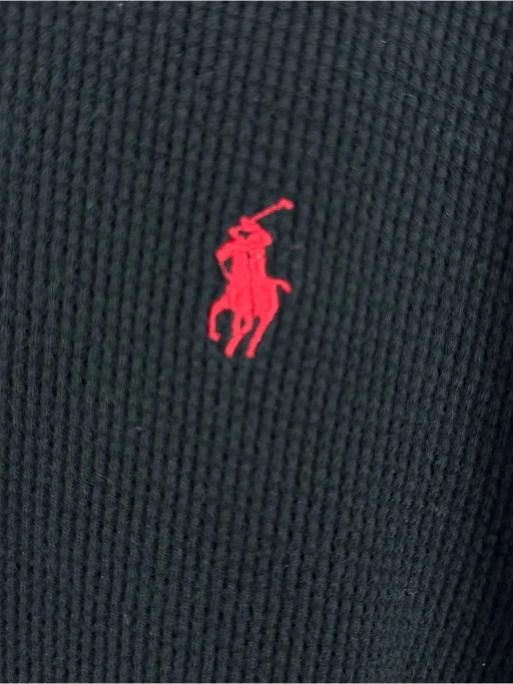 Polo Ralph Lauren Black Long Sleeve Thermal Waffle Weave Knit Hoodie Large